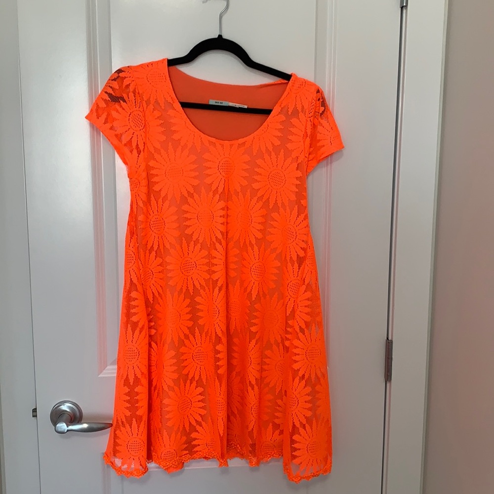 Orange mini dress with sunflower detailing